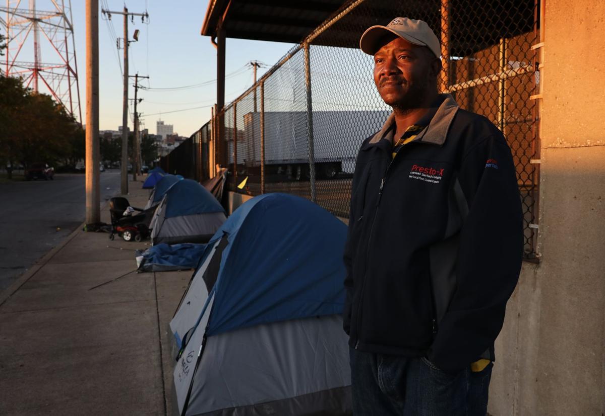 Homeless tents on sidewalk