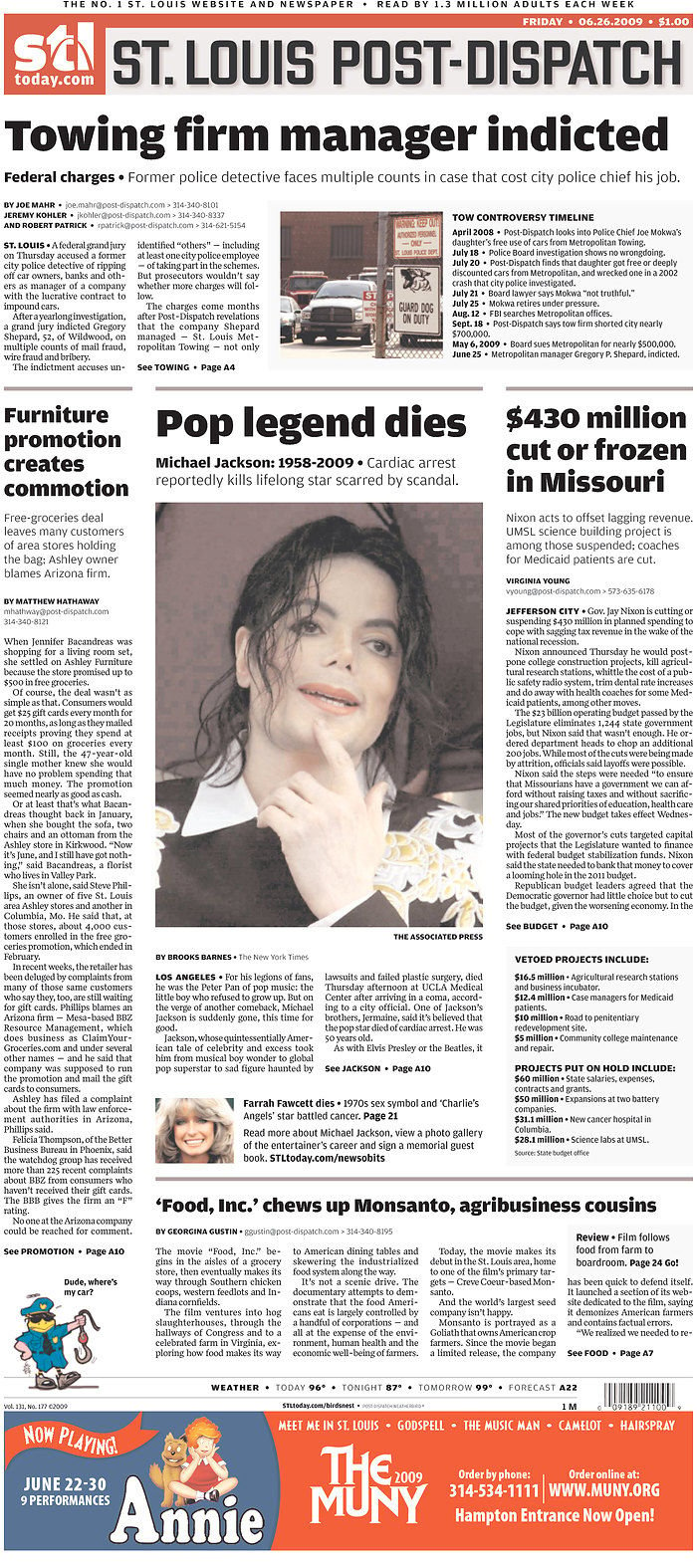 Share your thoughts on the display of Michael Jackson's obituary The