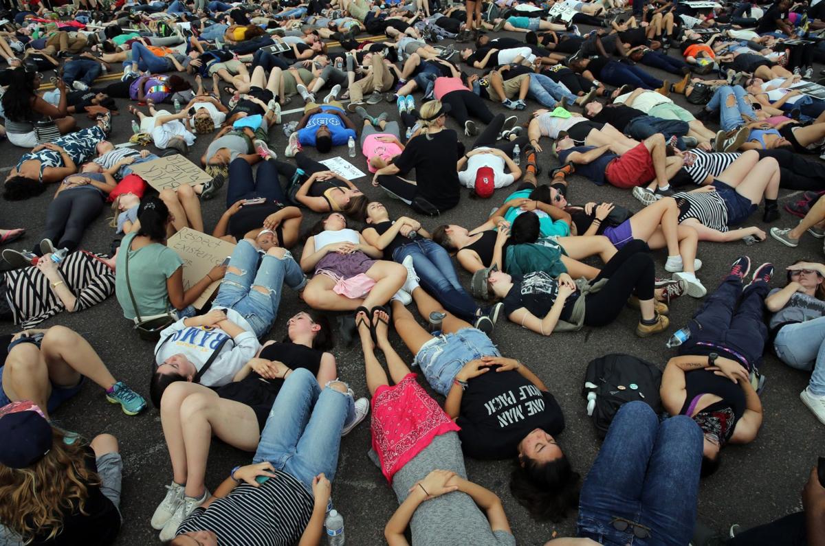 Protesters on Sunday, Sept. 17, 2017