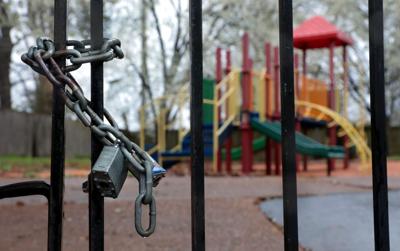 Playground chained doors from child shooting scene