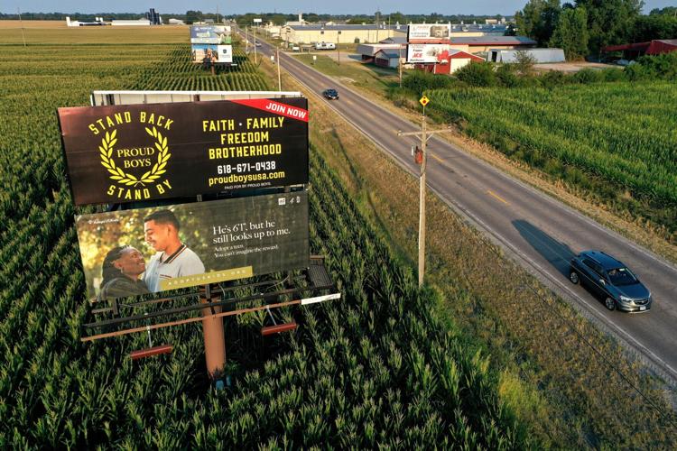 Proud Boys billboard in Breese, Illinois