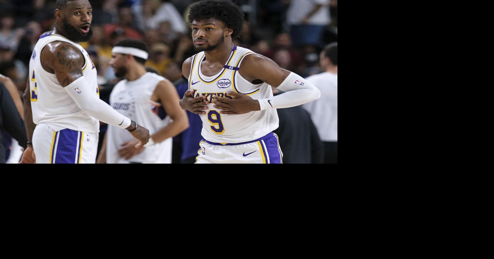 LeBron and son Bronny James play together for the first time in a preseason game for the Lakers