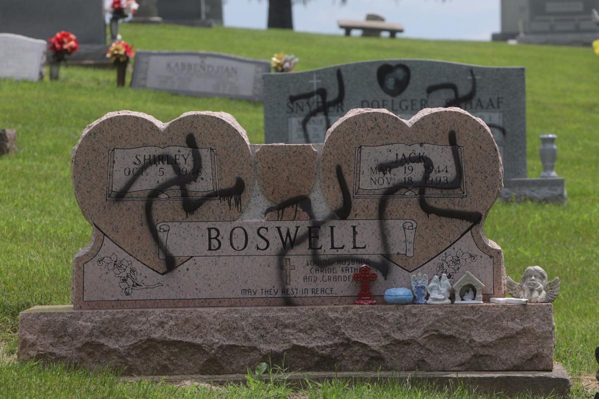 swastikas spray painted on 150 plus headstones at glen carbon