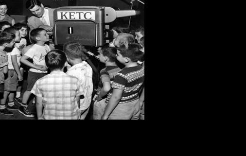 Sonny Fox in 1954, leading a tour of the KETC (Channel 9) studios.