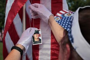 Flags of Valor memorial covers Art Hill in Forest Park