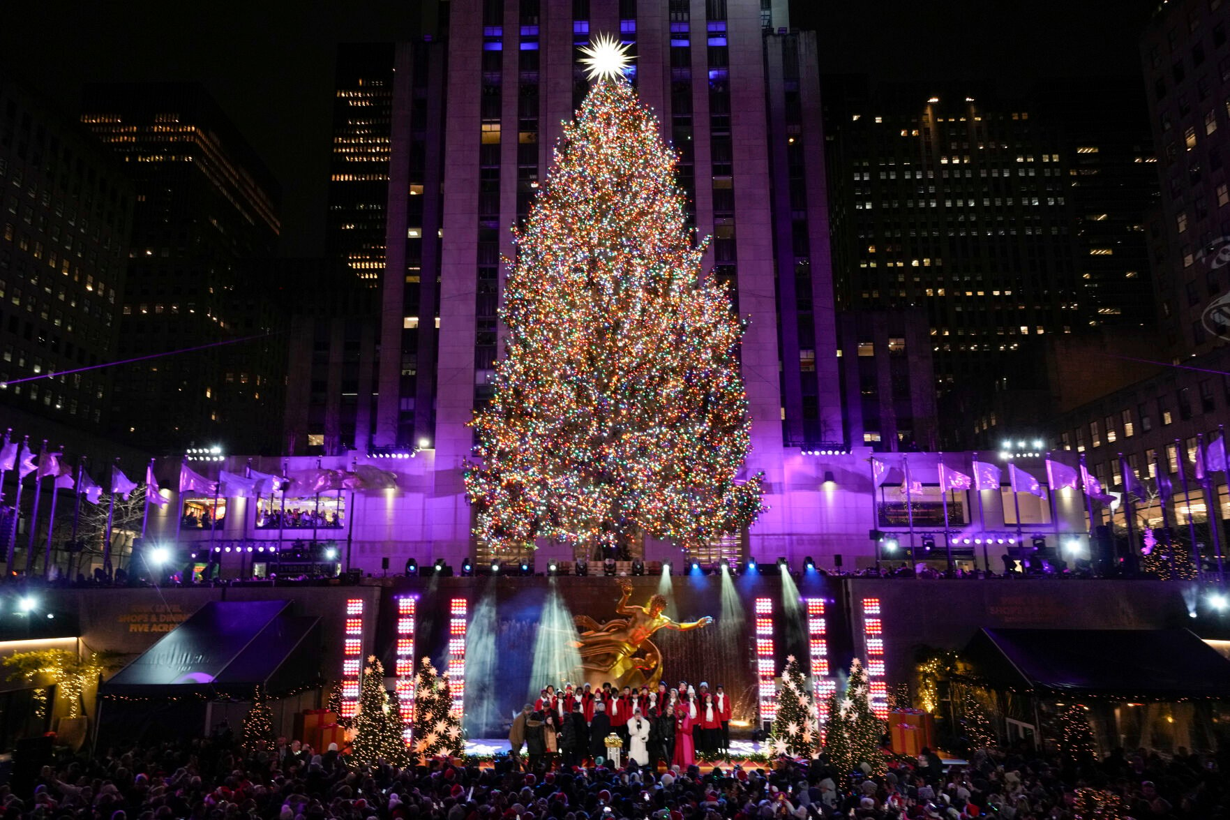 Iconic Christmas Tree At Rockefeller Center Illuminated