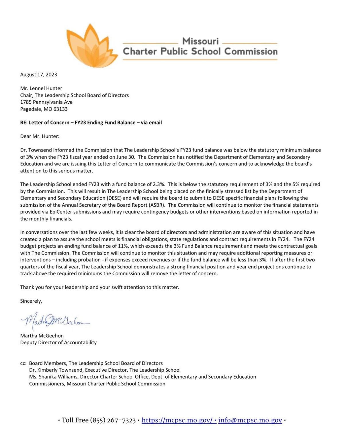 Letter of Concern - The Leadership School