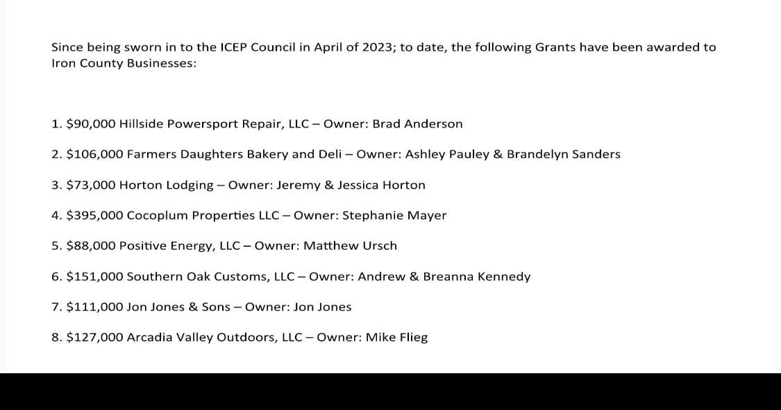 Iron County Economic Development grants