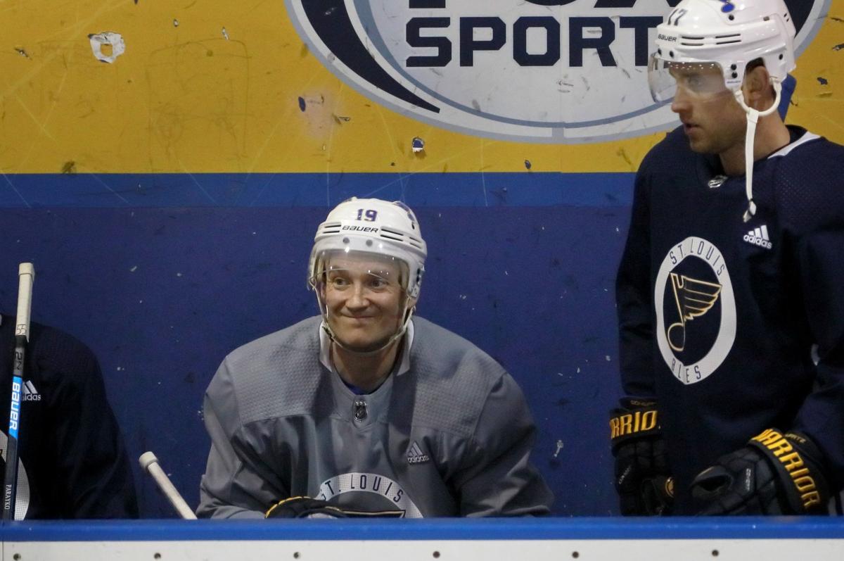 Blues practice before playoffs