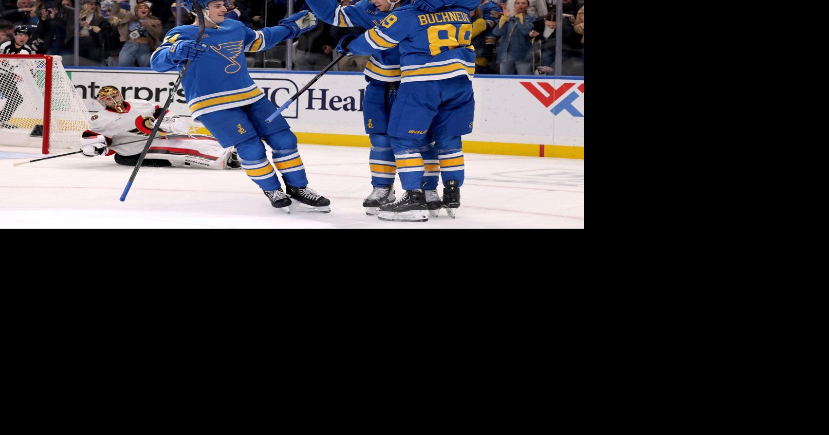 Buchnevich, Jordan Kyrou and Matthew Kessel scored in the third period, the first period this season that the Blues have scored three even-strength goals in.