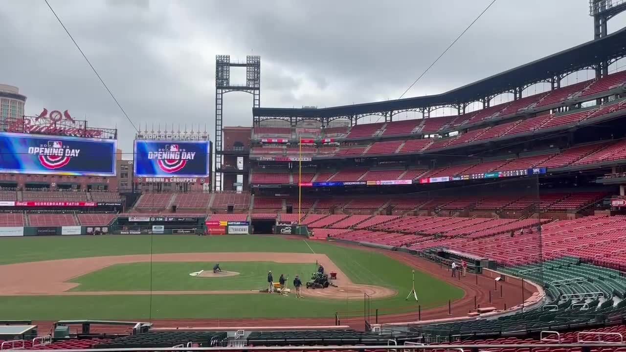 Busch Stadium workers prepare for St. Louis Cardinals opening day