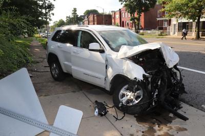 Crash scene at end of police chase in St. Louis on July 24, 2019