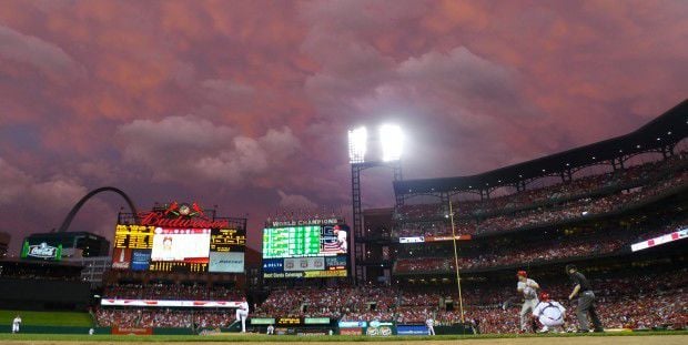 The Busch Stadium scoreboard is seen following a baseball game between the  St. Louis Cardinals and