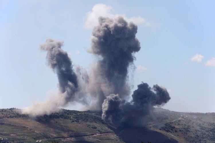 Plumes of smoke billow from southern Lebanon following Israeli strikes, as seen from Marjayoun
