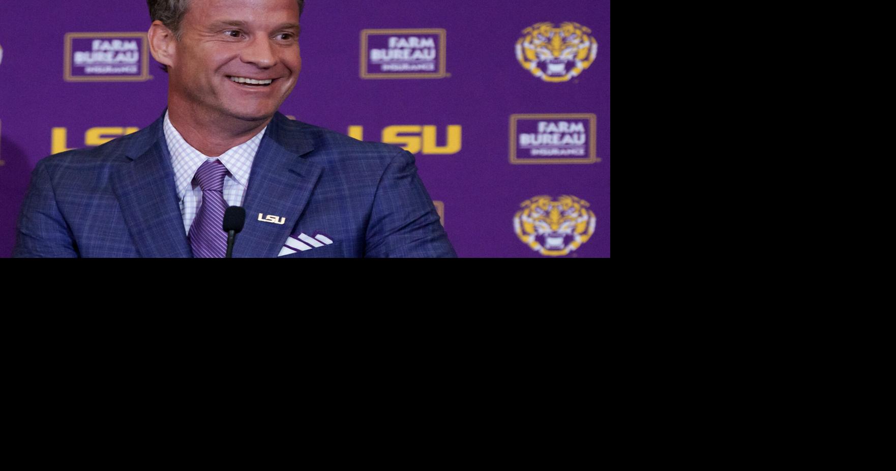 Dec 1, 2025; Baton Rouge, LA, USA; LSU new head coach Lane Kiffin speaks at South Stadium Club at Tiger Stadium. Mandatory Credit: Matthew Hinton-Imagn Images