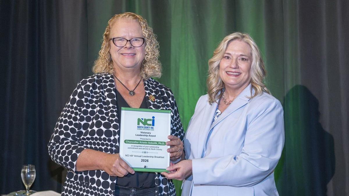 Chancellor Kristin Sobolik honored with Visionary Leadership Award at annual North County Inc. Leadership Breakfast