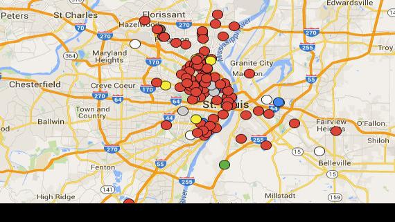 2016 St. Louis area homicide map | Special Features | www.waterandnature.org