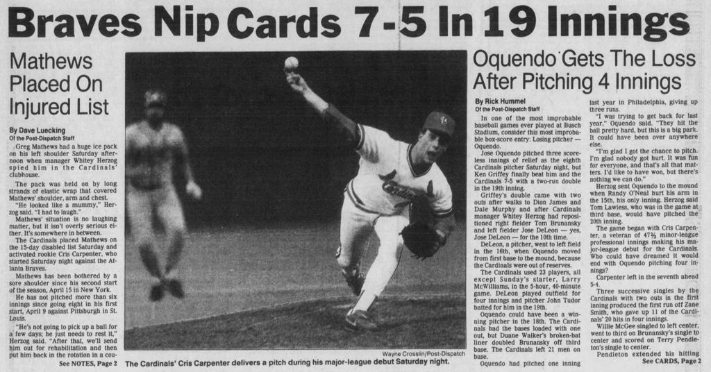 32 Years Ago The Day The Secret Weapon Pitched 4 Innings St Louis Cardinals Stltoday Com
