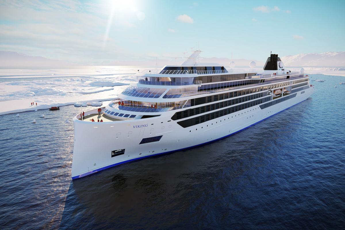 A rendering shows Viking's new expedition ship. Two of the vessels are under construction in Norway, and one of them will be dispatched to the Great Lakes.