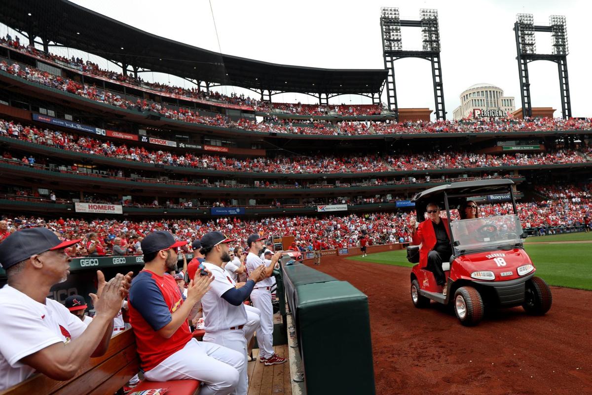 Former St. Louis Cardinals player, turned broadcaster Mike Shannon, poses  for a photograph in the radio booth before a game between the Pittsburgh  Pirates and the St. Louis Cardinals at Busch Stadium