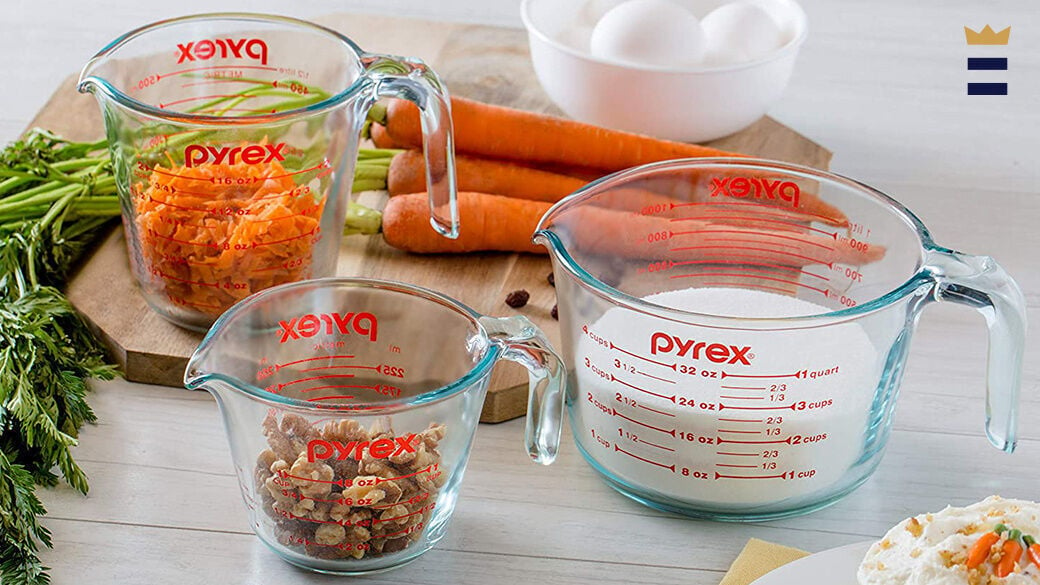 Pyrex 4-Cup Measuring Cup with Red Plastic Cover, Read from Above