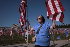 Flags of Valor memorial covers Art Hill in Forest Park