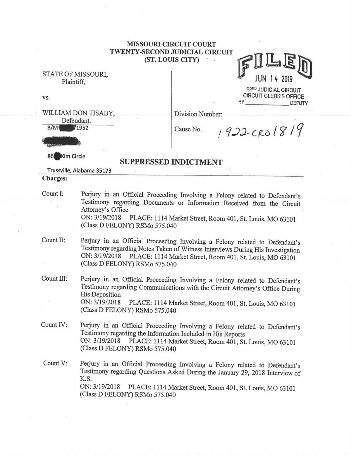 Perjury indictment of William Don Tisaby