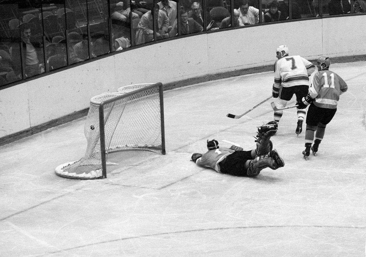 Philadelphia Flyers veteran hockey players Terry Crisp, left, and