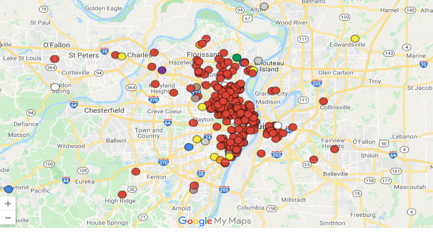 2020 St. Louisarea homicide map Law and order