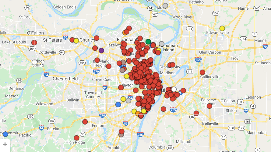 2025 St. Louisarea homicide map Law and order