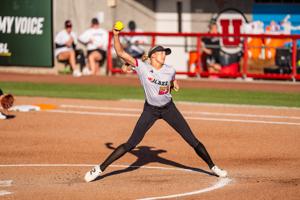 Karlyn Pickens of the Carolina Blaze pitches against the Utah Talons in an AUSL game in Salt Lake City, Utah on July 4, 2026.