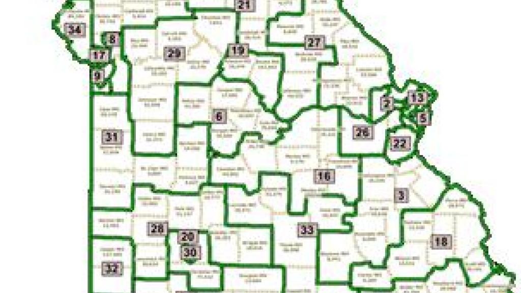 Proposed new map for Missouri State Senate districts
