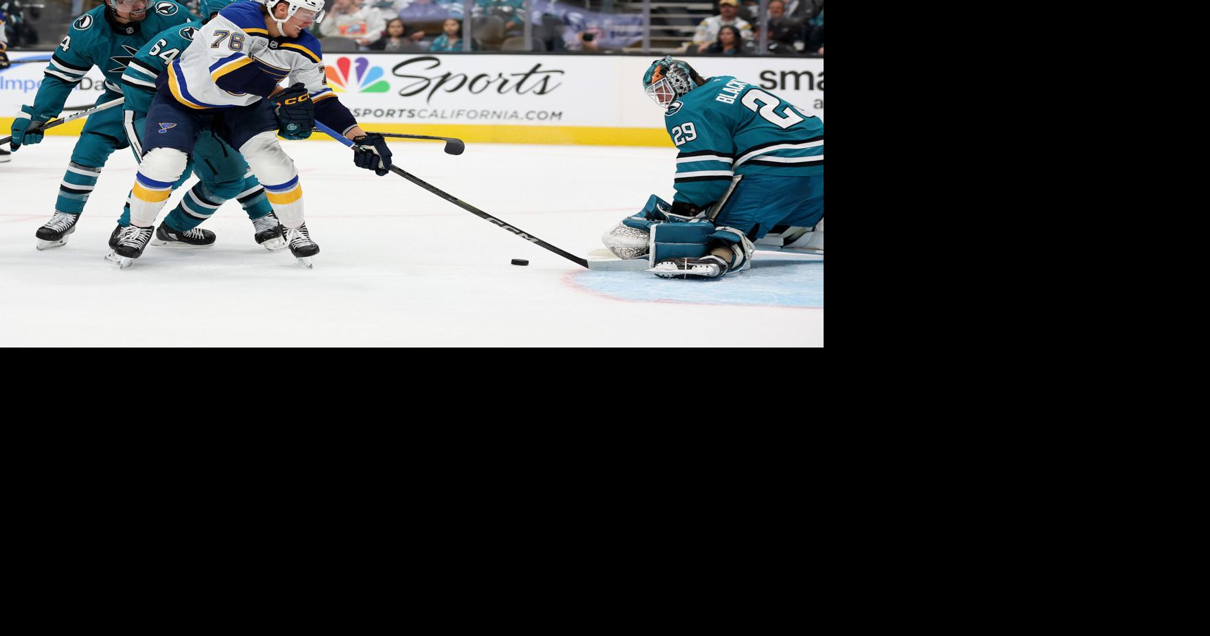 Down two or three goals? That's no problem for early-season Blues after OT win over Sharks