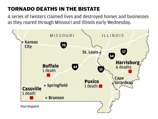 Tornado deaths in Missouri and Illinois