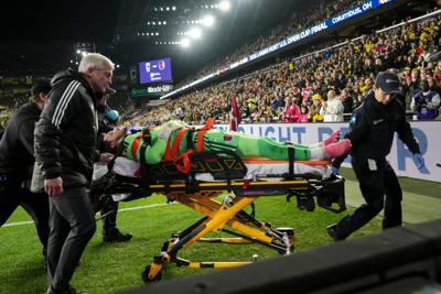 Medical take �����Ӱ�ԭ�� CITY SC goalkeeper Roman Burki (1) off the field on a stretcher during the U.S. Open Cup soccer final