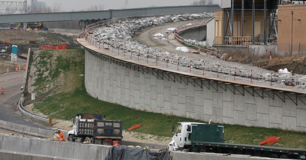 Contractor replacing concrete on future Mississippi River Bridge ramp