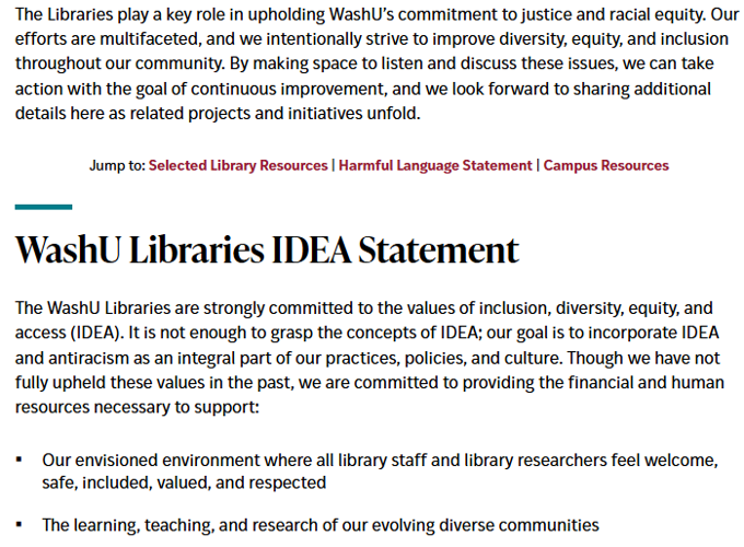 WashU libraries IDEA statement