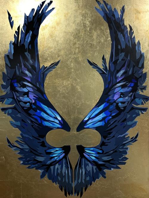 d-happenings072921-Francesco_Gillia-Wings_no4_Raven-56x42-Acrylics_on_canvas_and-gold_leaf-2020-scaled