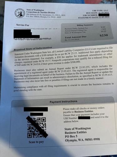 Washington state UBI number example