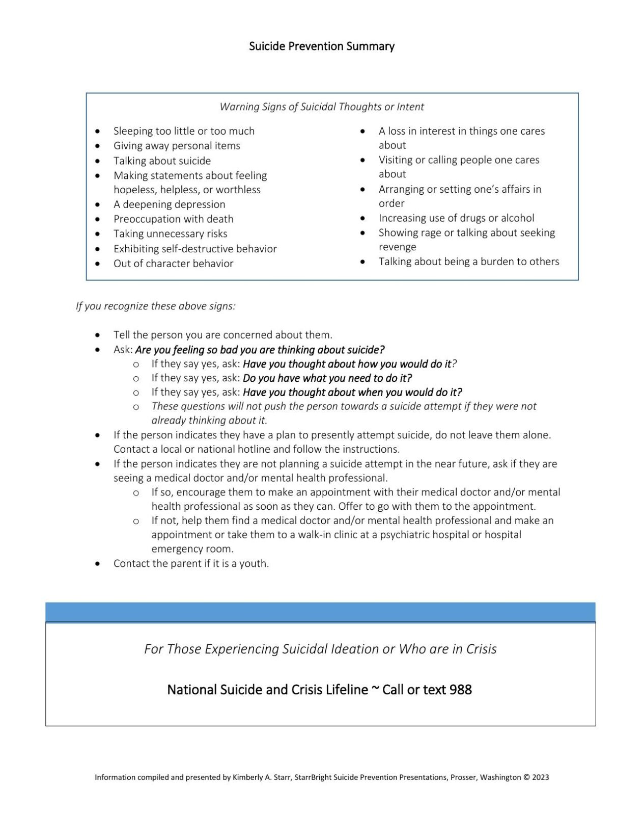 Suicide Prevention Handout | | sunnysidesun.com