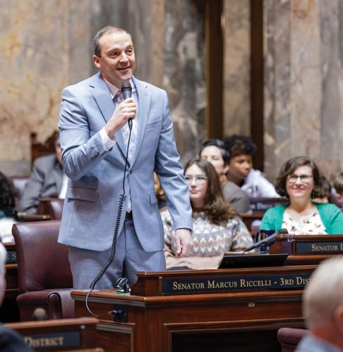 Sen. Marcus Riccelli, D-Spokane speaks on the floor of the Senate.