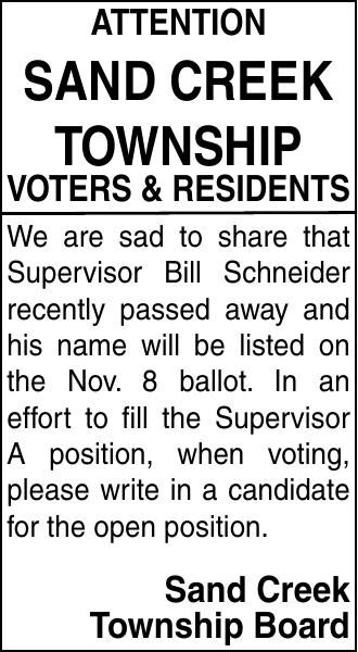 ATTENTION SAND CREEK TOWNSHIP VOTERS &