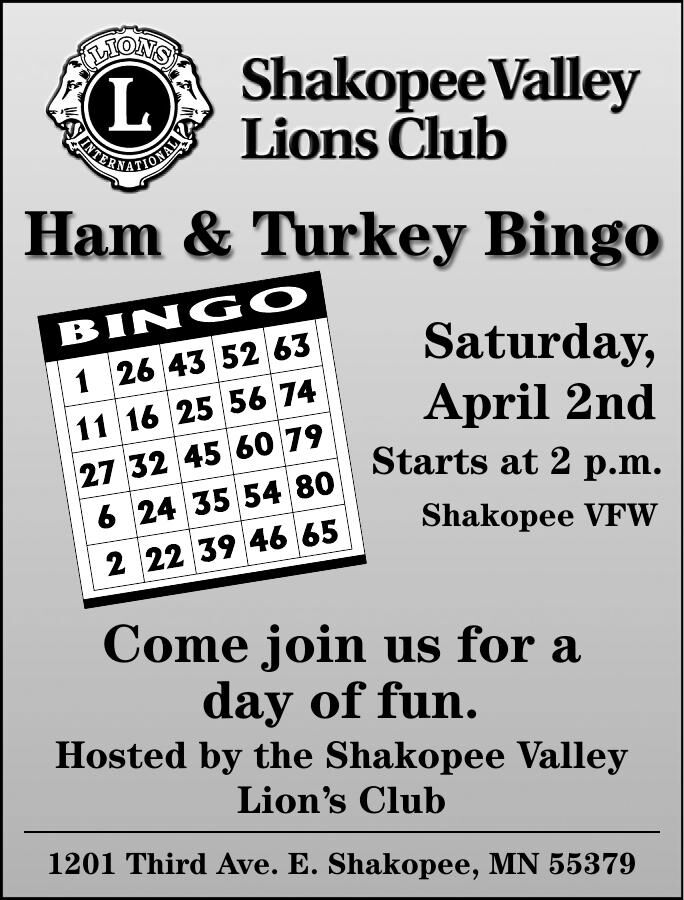 Ham & Turkey Bingo Saturday, April 2nd