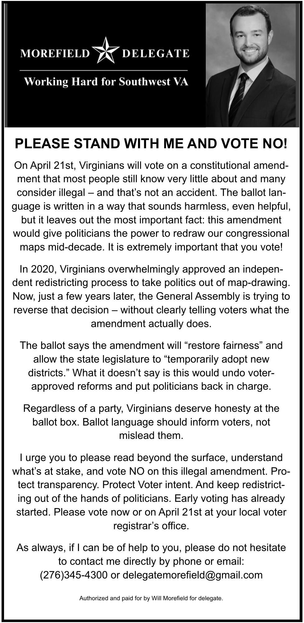 WILL MOREFIELD FOR DELEGATE