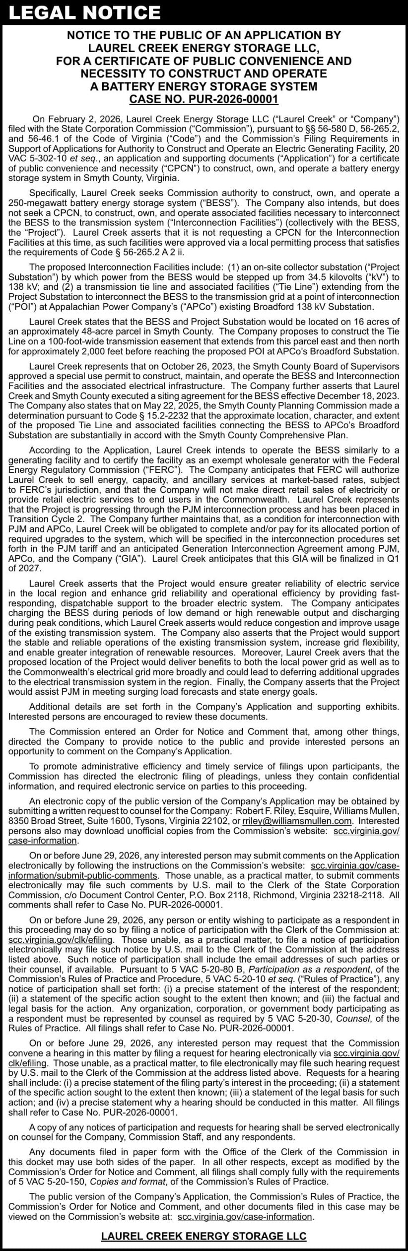 VPS LEGALS/PUBLIC NOTICES - CVA