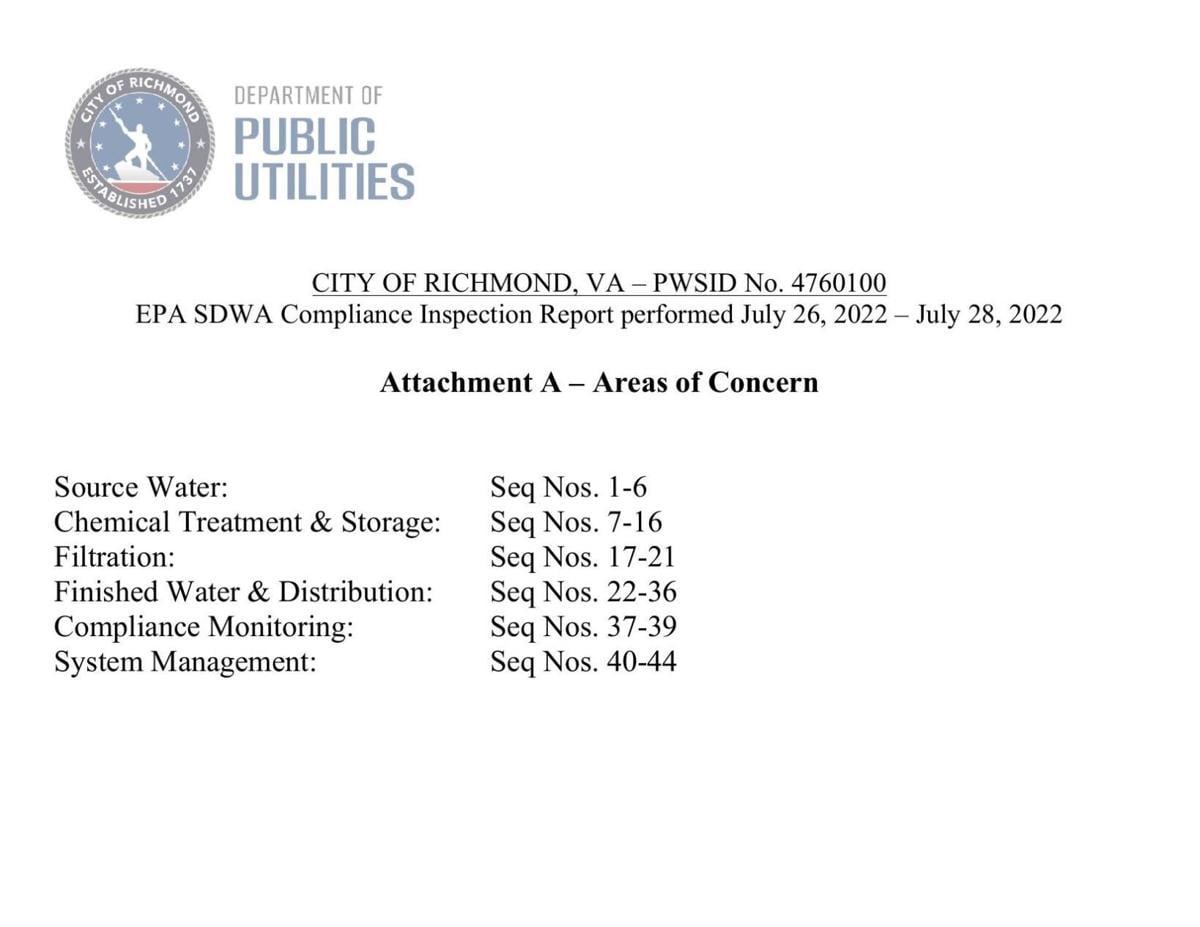 City's response to EPA's findings at Richmond Water Treatment Plant