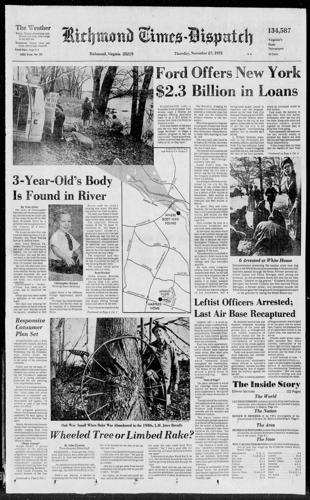 Front page of the Times-Dispatch focusing on Christopher Harper's discovery in 1975