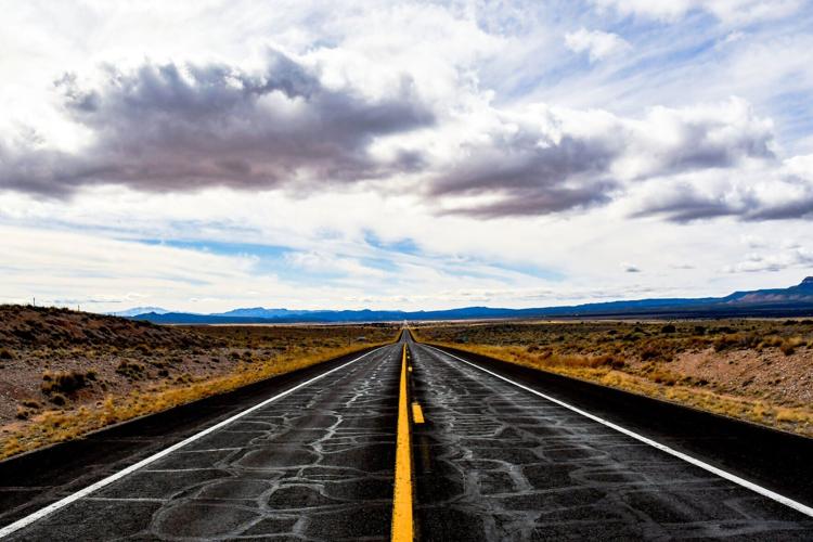 Route 66 west of Seligman, Arizona, on Feb. 20, 2026.