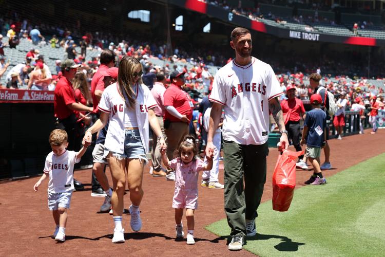 Jun 14, 2026; Anaheim, California, USA;  Matt Turner and his family attend the MLB game between the Los Angeles Angels and the Tampa Bay Rays at Angel Stadium. Mandatory Credit: Kiyoshi Mio-Imagn Images