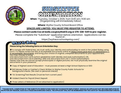 SUBSTITUTE ORIENTATION - October 1, 2026